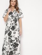 wei wei Rochie Lungă Alb-Negru cu Top Petrecut cu Imprimeu Floral Solmare