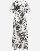 wei wei Rochie Lungă Alb-Negru cu Top Petrecut cu Imprimeu Floral Solmare