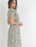 wei wei Rochie Mini Alb-verde Evazată din Viscoză cu Imprimeu Floral cu Șnur Marani