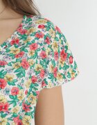 wei wei Rochie Mini Alb-verde Evazată din Viscoză cu Imprimeu Floral cu Șnur Marani