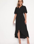 wei wei Rochie neagră cu decolteu petrecut legată în talie cu elastic și volane Alleria