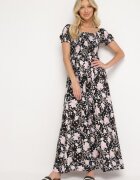 wei wei Rochie Negru-Alb Evazată Florală cu Decolteu Încrețit Disteria