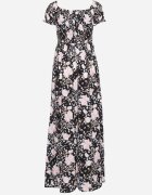 wei wei Rochie Negru-Alb Evazată Florală cu Decolteu Încrețit Disteria