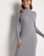 wei wei Rochie pulover mulată gri cu guler înalt și vâscoză Ninnaliria