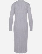 wei wei Rochie Rebrată Gri din Tricot cu Viscoză cu Șlițuri la Poale Ninnavia