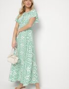 wei wei Rochie Verde-Albă Cloș cu Bumbac și Model Abstract Ldivoria