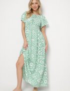wei wei Rochie Verde-Albă Cloș cu Bumbac și Model Abstract Ldivoria