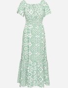 wei wei Rochie Verde-Albă Cloș cu Bumbac și Model Abstract Ldivoria