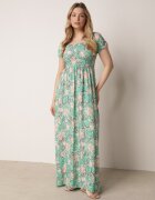wei wei Rochie Verde Cloș Florală cu Decolteu Încrețit Disteria