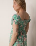 wei wei Rochie Verde Cloș Florală cu Decolteu Încrețit Disteria