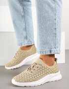 weide Adidași Bej închis cu carâmb ajurat și elastic Feniosse
