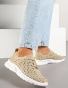 weide Adidași Bej închis cu carâmb ajurat și elastic Feniosse
