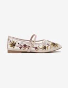 weide Balerini din plasă bej cu baretă cu cataramă și broderie florală Nitarelia