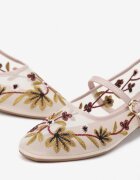 weide Balerini din plasă bej cu baretă cu cataramă și broderie florală Nitarelia