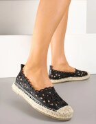 weide Espadrile negre cu carâmb ajurat și împletitură Ismio