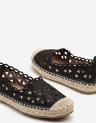 weide Espadrile negre cu carâmb ajurat și împletitură Ismio