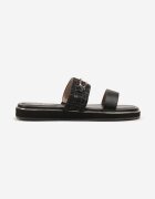 weide Papuci Negre cu Baretă Decorativă din Tweed și Cataramă Tirmio