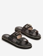 weide Papuci Negre cu Baretă Decorativă din Tweed și Cataramă Tirmio