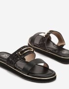 weide Papuci Negre cu Baretă Decorativă din Tweed și Cataramă Tirmio