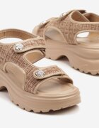 weide Sandale bej închis cu platformă cu ornamente din tweed Setinalia