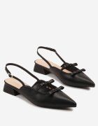 weide Sandale Elegante Negre cu Toc Gros Mic cu Fundițe și Vârf Ascuțit Rensara