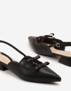weide Sandale Elegante Negre cu Toc Gros Mic cu Fundițe și Vârf Ascuțit Rensara