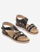 weide Sandale Negre cu Barete Geometrice Redaine