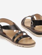 weide Sandale Negre cu Barete Geometrice Redaine