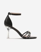 weide Sandale Negre cu toc stiletto transparent cu Circonii Puvesse