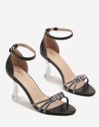 weide Sandale Negre cu toc stiletto transparent cu Circonii Puvesse