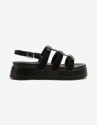 weide Sandale Negre stil Gladiator pe Talpă Groasă cu Aplicații cu Strasuri Sorqa