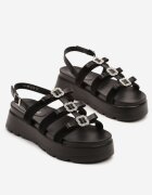 weide Sandale Negre stil Gladiator pe Talpă Groasă cu Aplicații cu Strasuri Sorqa