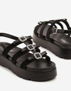 weide Sandale Negre stil Gladiator pe Talpă Groasă cu Aplicații cu Strasuri Sorqa