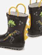 wink Cizme de cauciuc negre cu model de dinozauri și Aplicație 3D Diobella