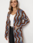 wool fashion Cardigan Albastru-Maro Lax cu Model Geometric Goitom