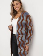 wool fashion Cardigan Albastru-Maro Lax cu Model Geometric Goitom