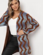 wool fashion Cardigan Albastru-Maro Lax cu Model Geometric Goitom