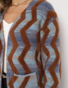wool fashion Cardigan Albastru-Maro Lax cu Model Geometric Goitom
