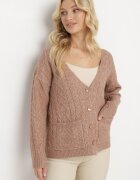 wool fashion Cardigan Bej închis cu decolteu în V cu model împletit Mallak