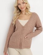 wool fashion Cardigan Bej închis cu decolteu în V cu model împletit Mallak