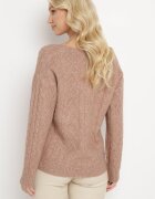 wool fashion Cardigan Bej închis cu decolteu în V cu model împletit Mallak