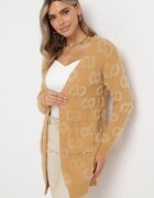 wool fashion Cardigan bej închis deschis cu imprimeu leopard cu puf mai lung Weatha