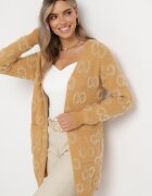 wool fashion Cardigan bej închis deschis cu imprimeu leopard cu puf mai lung Weatha