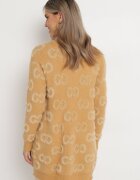 wool fashion Cardigan bej închis deschis cu imprimeu leopard cu puf mai lung Weatha