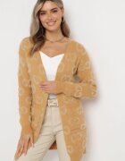 wool fashion Cardigan bej închis deschis cu imprimeu leopard cu puf mai lung Weatha
