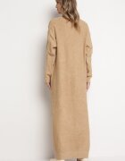 wool fashion Cardigan Bej Maxi cu Model împletit și Buzunare Demixi
