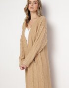 wool fashion Cardigan Bej Maxi cu Model împletit și Buzunare Demixi