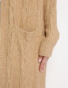 wool fashion Cardigan Bej Maxi cu Model împletit și Buzunare Demixi