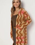 wool fashion Cardigan Lejer Bej închis cu Model Geometric Goitom