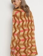 wool fashion Cardigan Lejer Bej închis cu Model Geometric Goitom